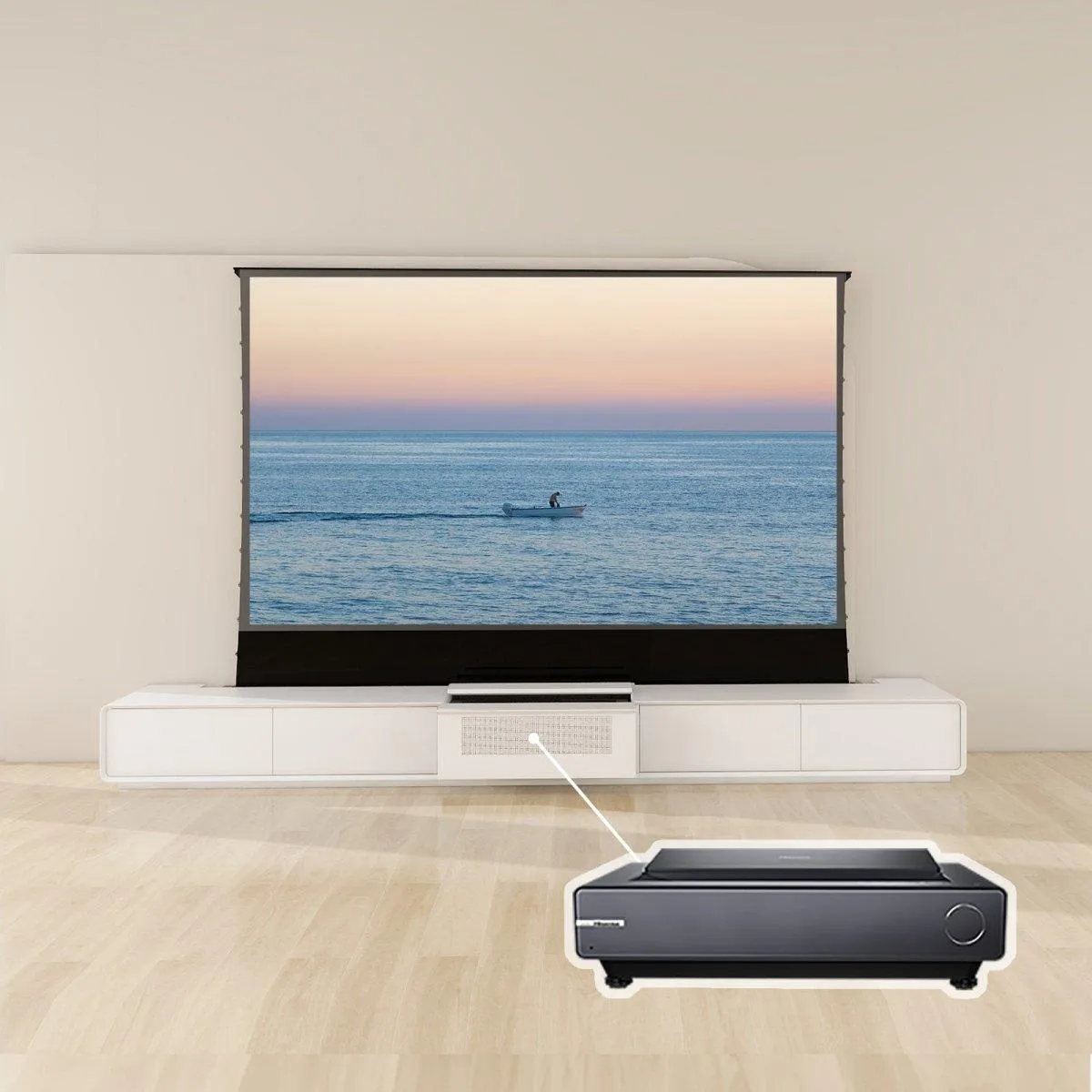 VIVIDSTORM Bundle-Projector&Screen&Motorised Laser TV Cabinet Copenhagen