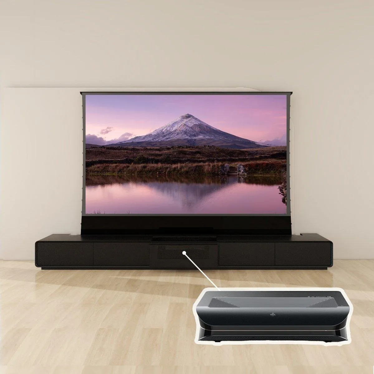 VIVIDSTORM Bundle-Projector&Screen&Motorised Laser TV Cabinet Copenhagen
