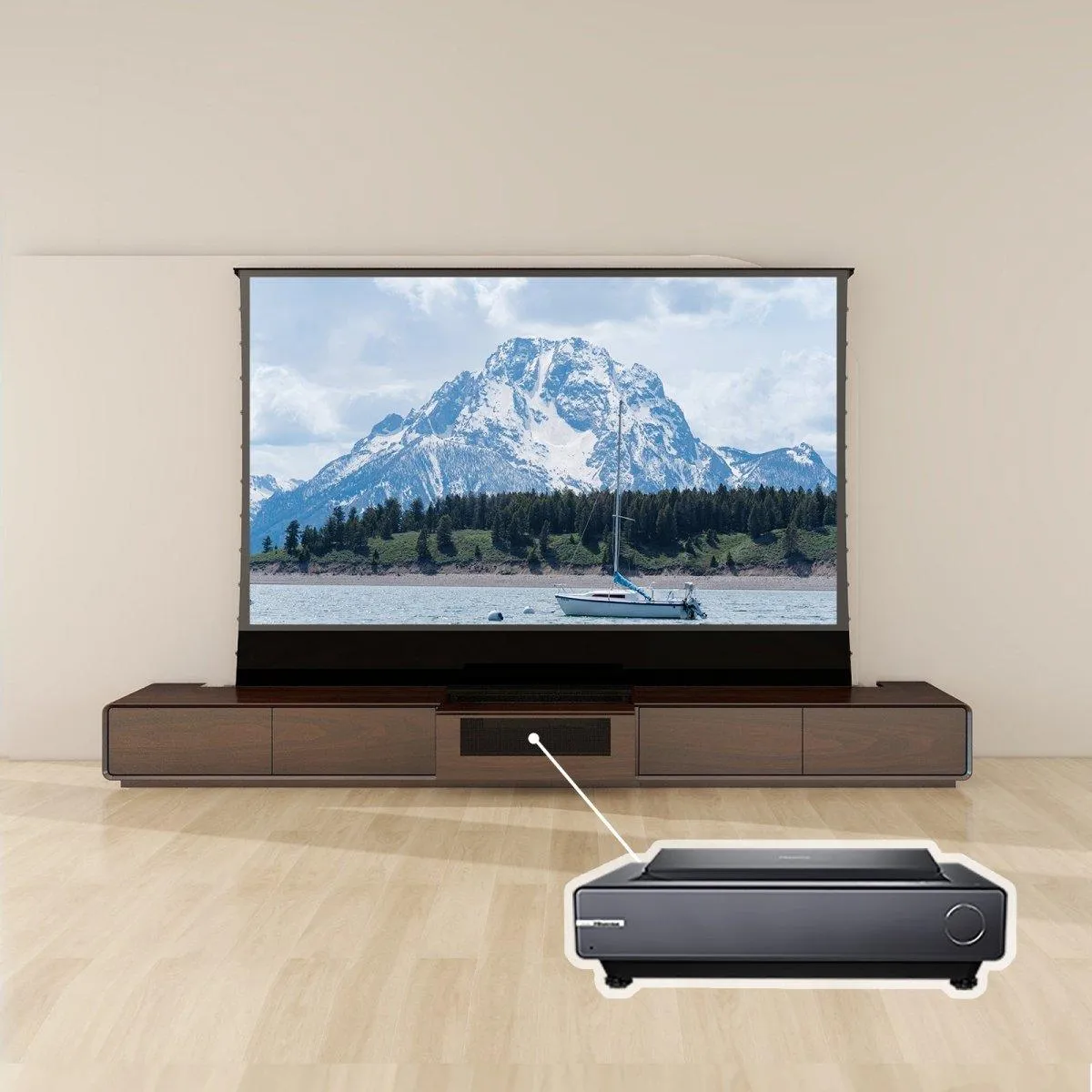 VIVIDSTORM Bundle-Projector&Screen&Motorised Laser TV Cabinet Copenhagen