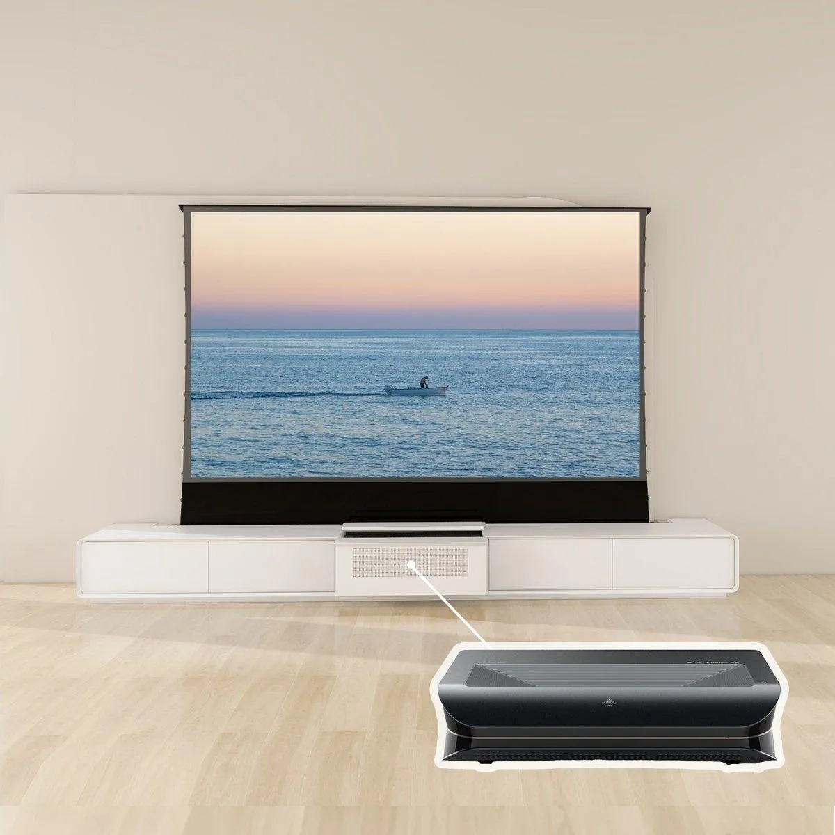 VIVIDSTORM Bundle-Projector&Screen&Motorised Laser TV Cabinet Copenhagen