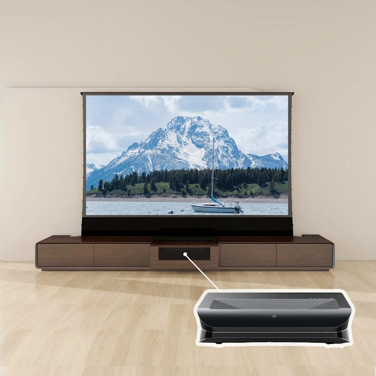 VIVIDSTORM Bundle-Projector&Screen&Motorised Laser TV Cabinet Copenhagen