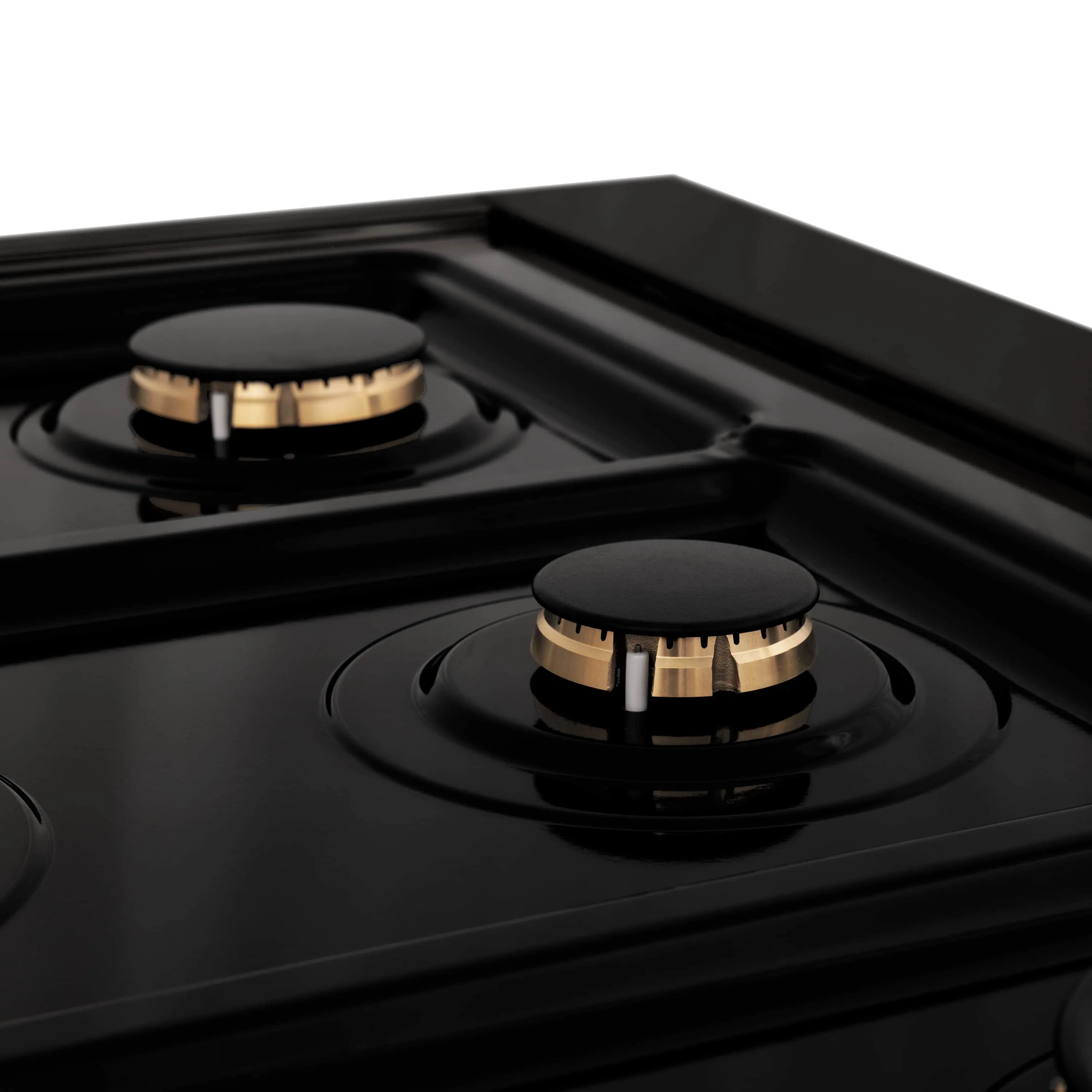 ZLINE 4-Piece Appliance Package - 48-Inch Rangetop with Brass Burners, Refrigerator, 30-Inch Electric Wall Oven, and Convertible Wall Mount Hood in Black Stainless Steel (4KPR-RTBRH48-AWS)