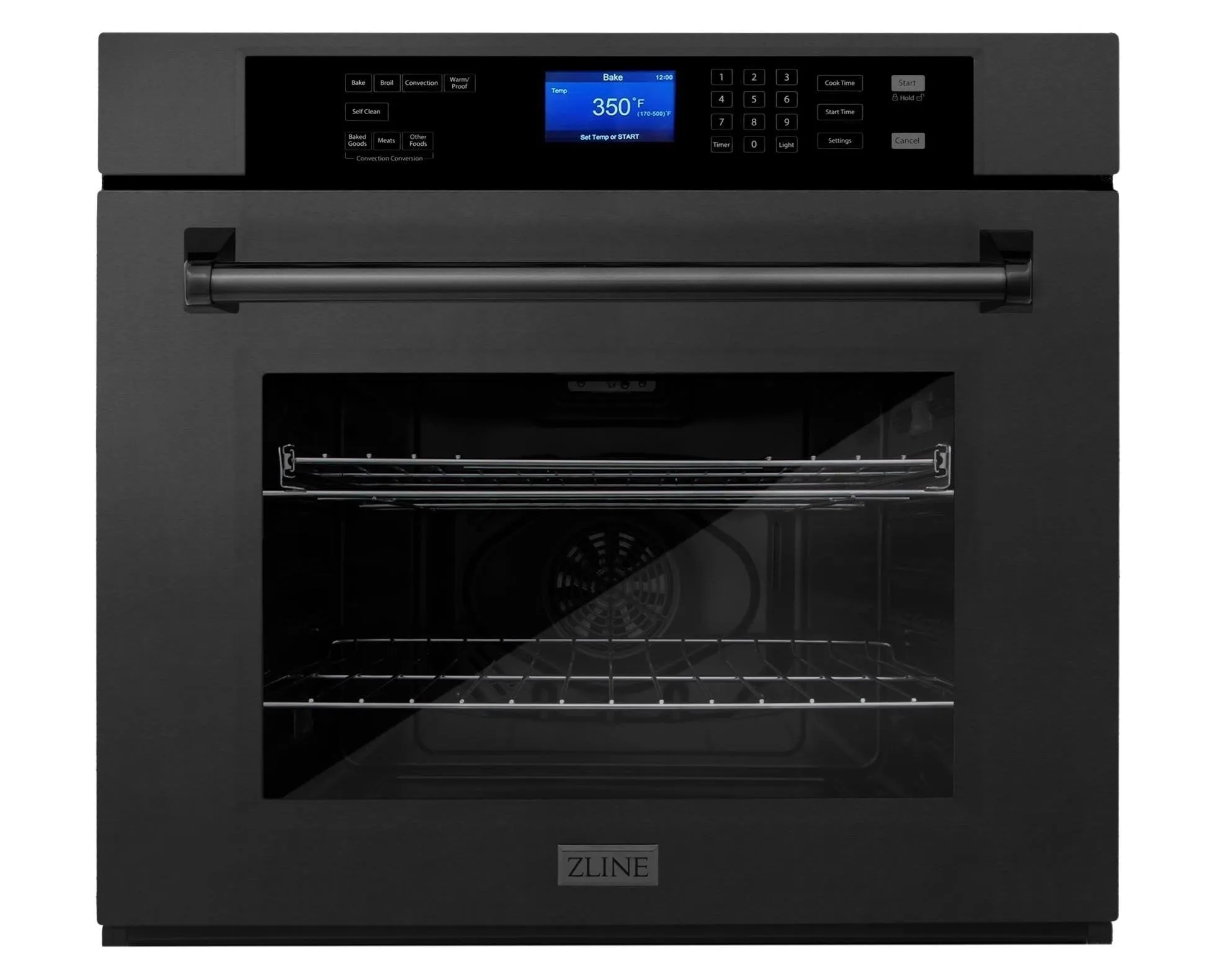 ZLINE 4-Piece Appliance Package - 48-Inch Rangetop with Brass Burners, Refrigerator, 30-Inch Electric Wall Oven, and Convertible Wall Mount Hood in Black Stainless Steel (4KPR-RTBRH48-AWS)