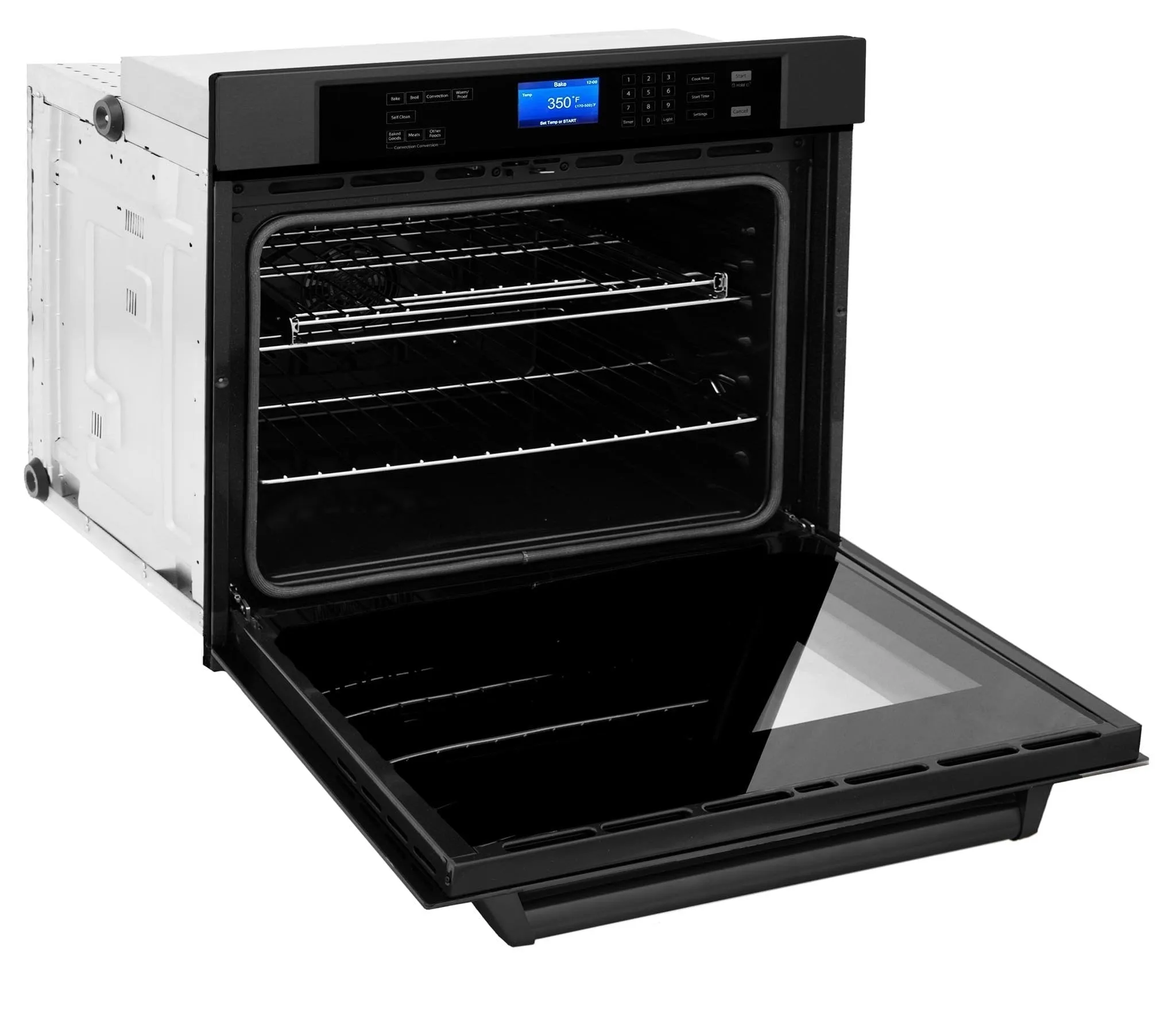 ZLINE 4-Piece Appliance Package - 48-Inch Rangetop with Brass Burners, Refrigerator, 30-Inch Electric Wall Oven, and Convertible Wall Mount Hood in Black Stainless Steel (4KPR-RTBRH48-AWS)