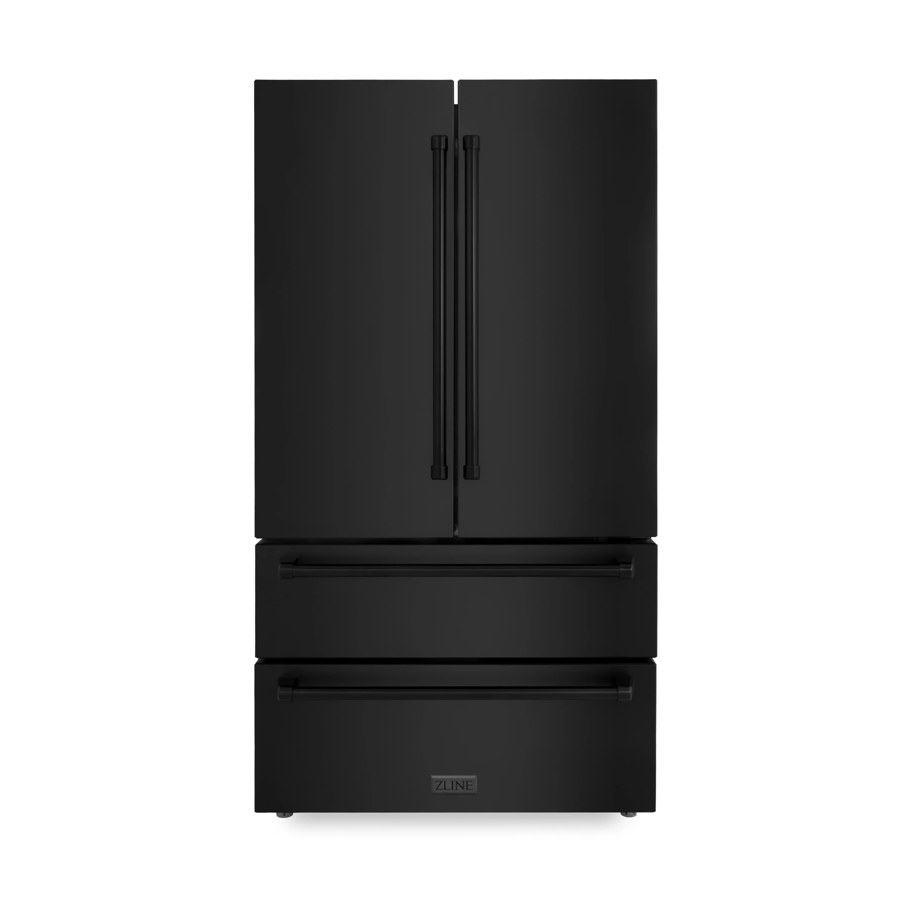 ZLINE 4-Piece Appliance Package - 48-Inch Rangetop with Brass Burners, Refrigerator, 30-Inch Electric Wall Oven, and Convertible Wall Mount Hood in Black Stainless Steel (4KPR-RTBRH48-AWS)