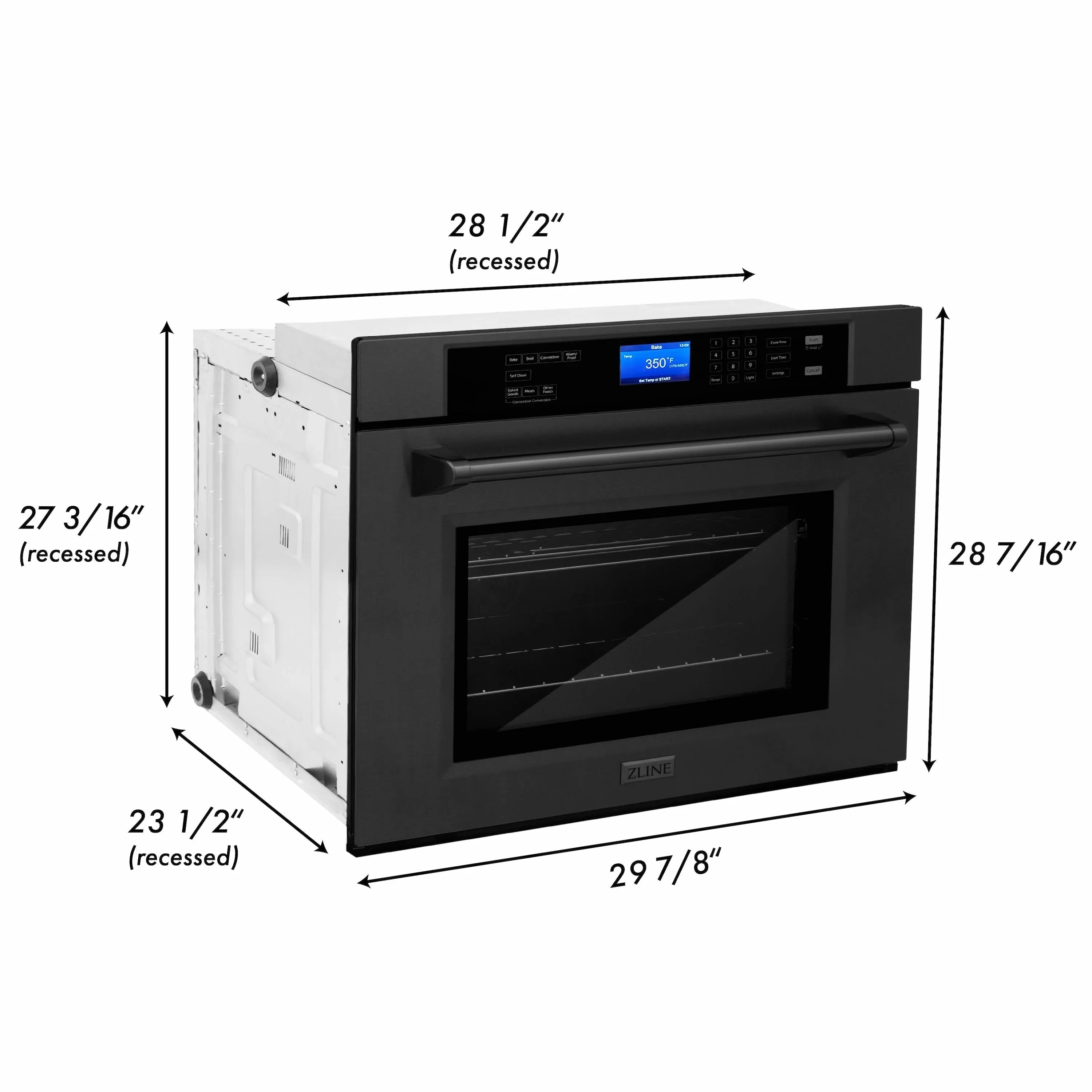 ZLINE 4-Piece Appliance Package - 48-Inch Rangetop with Brass Burners, Refrigerator, 30-Inch Electric Wall Oven, and Convertible Wall Mount Hood in Black Stainless Steel (4KPR-RTBRH48-AWS)