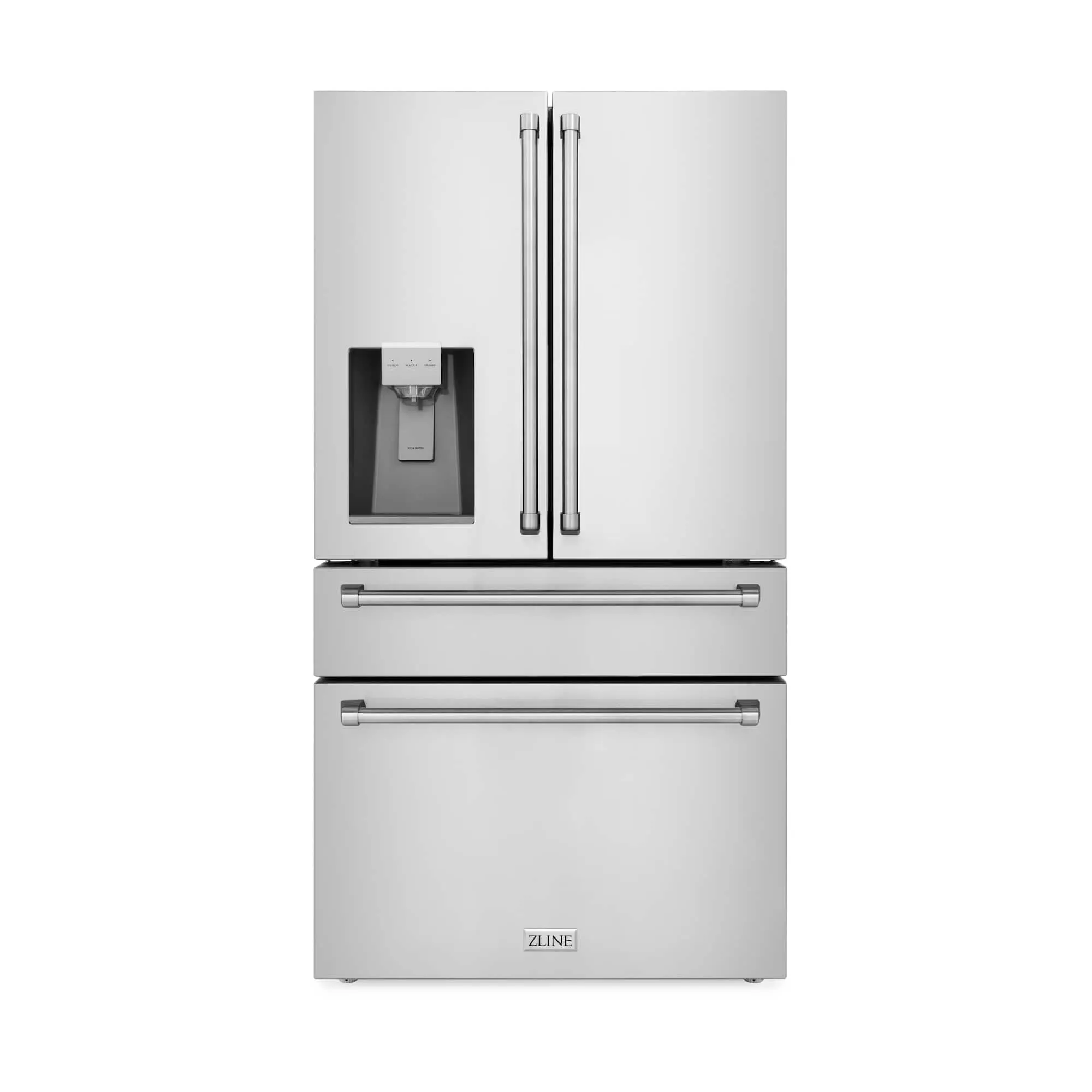 ZLINE 5-Piece Appliance Package - 48-Inch Rangetop, Refrigerator with Water Dispenser, 30-Inch Electric Double Wall Oven, 3-Rack Dishwasher, and Convertible Wall Mount Hood in Stainless Steel (5KPRW-RTRH48-AWDDWV)